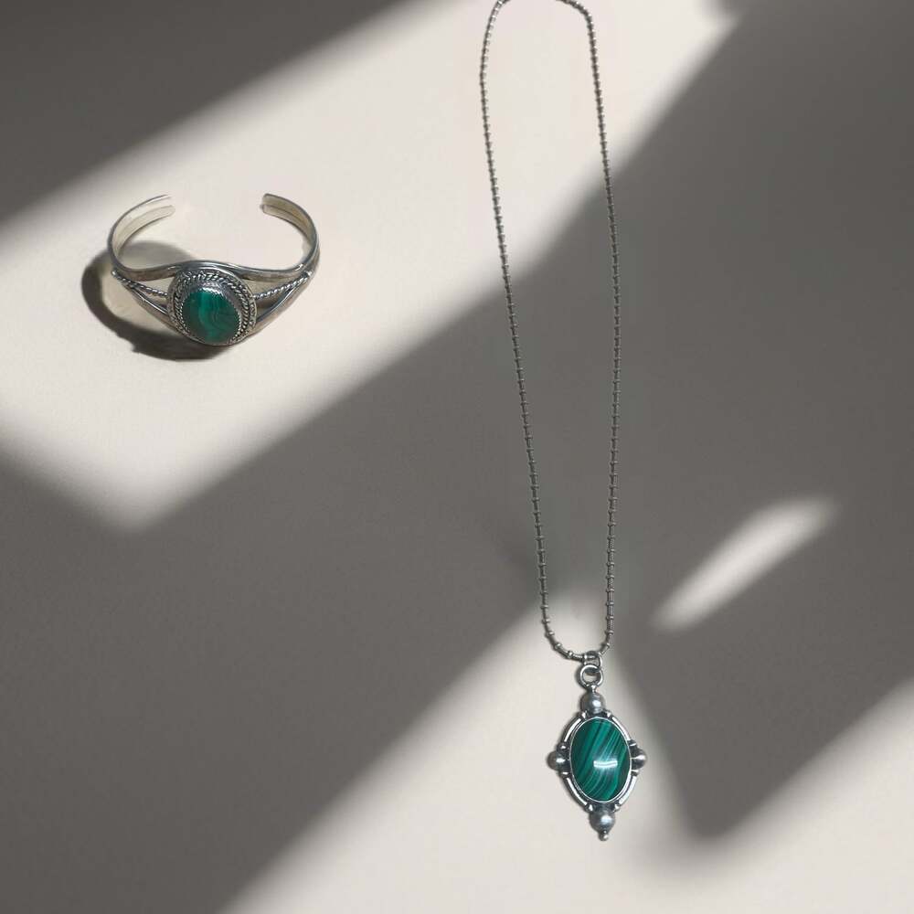 Ross-Simons Sterling Silver Malachite Jewelry Set – Necklace & Bracelet